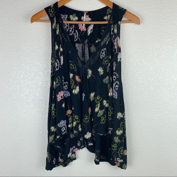 Free People Floral Back Slit Back Blouse Tank Top - Picture 7 of 14